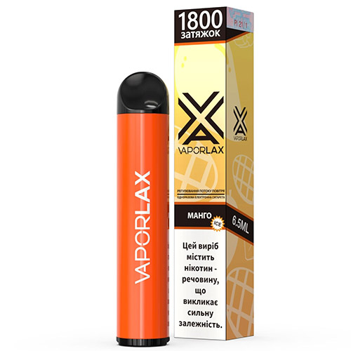 Одноразова електронна сигарета VAPORLAX Акциз Mango (Манго)1800 puff