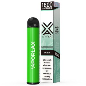 Одноразова електронна сигарета VAPORLAX Акциз Mint (М'ята)1800 puff