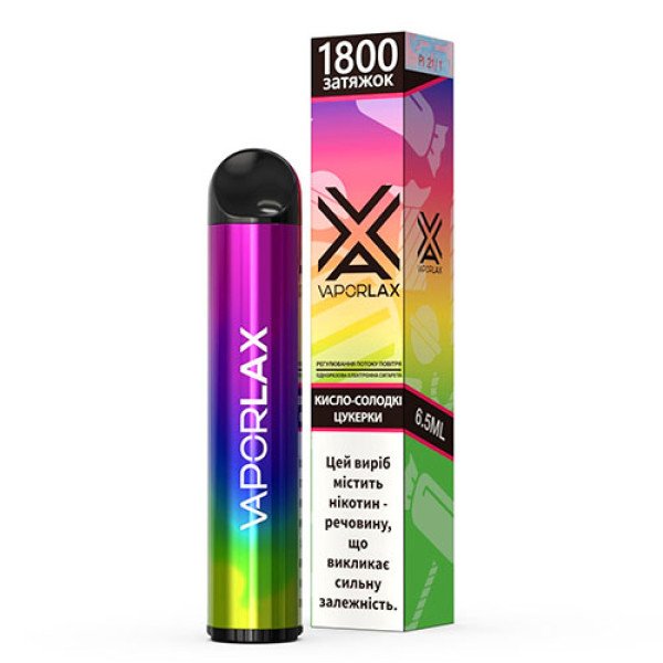 Одноразова електронна сигарета VAPORLAX Акциз Sweet and Sour Candies (Кисло Солодкі Цукерки)1800 puff